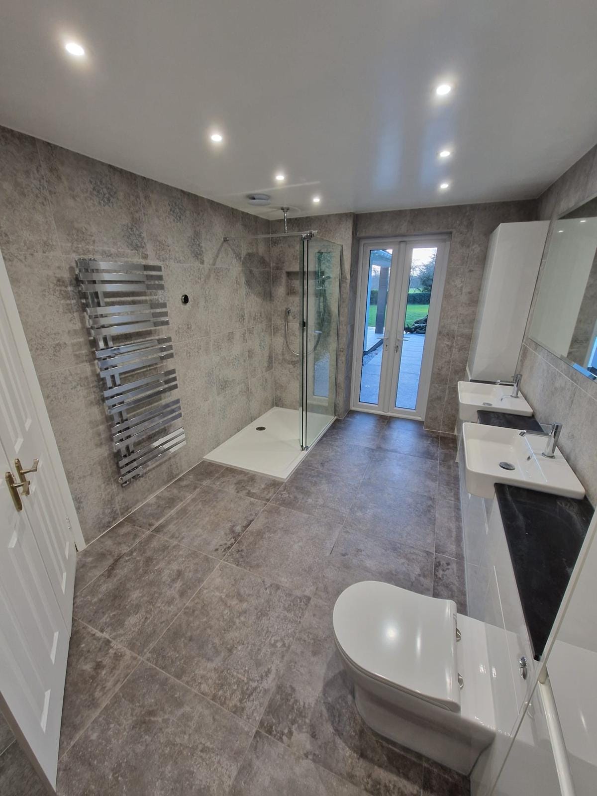 derby grey stone wet room heated radiator