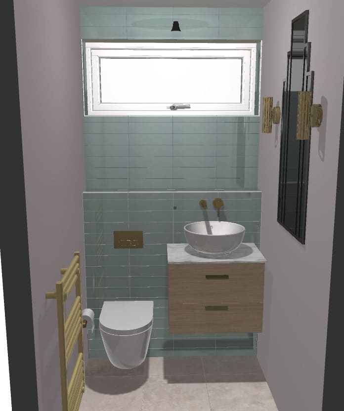 nottingham cloakroom pale green tiles wood vanity